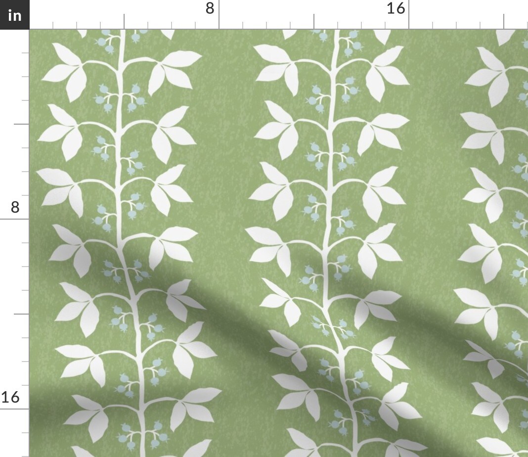 Botanical Stripe Grass Green Simple Traditional Leaves Custom Printed Fabric by Spoonflower Various Fabrics by the Yard or Fat Quarter