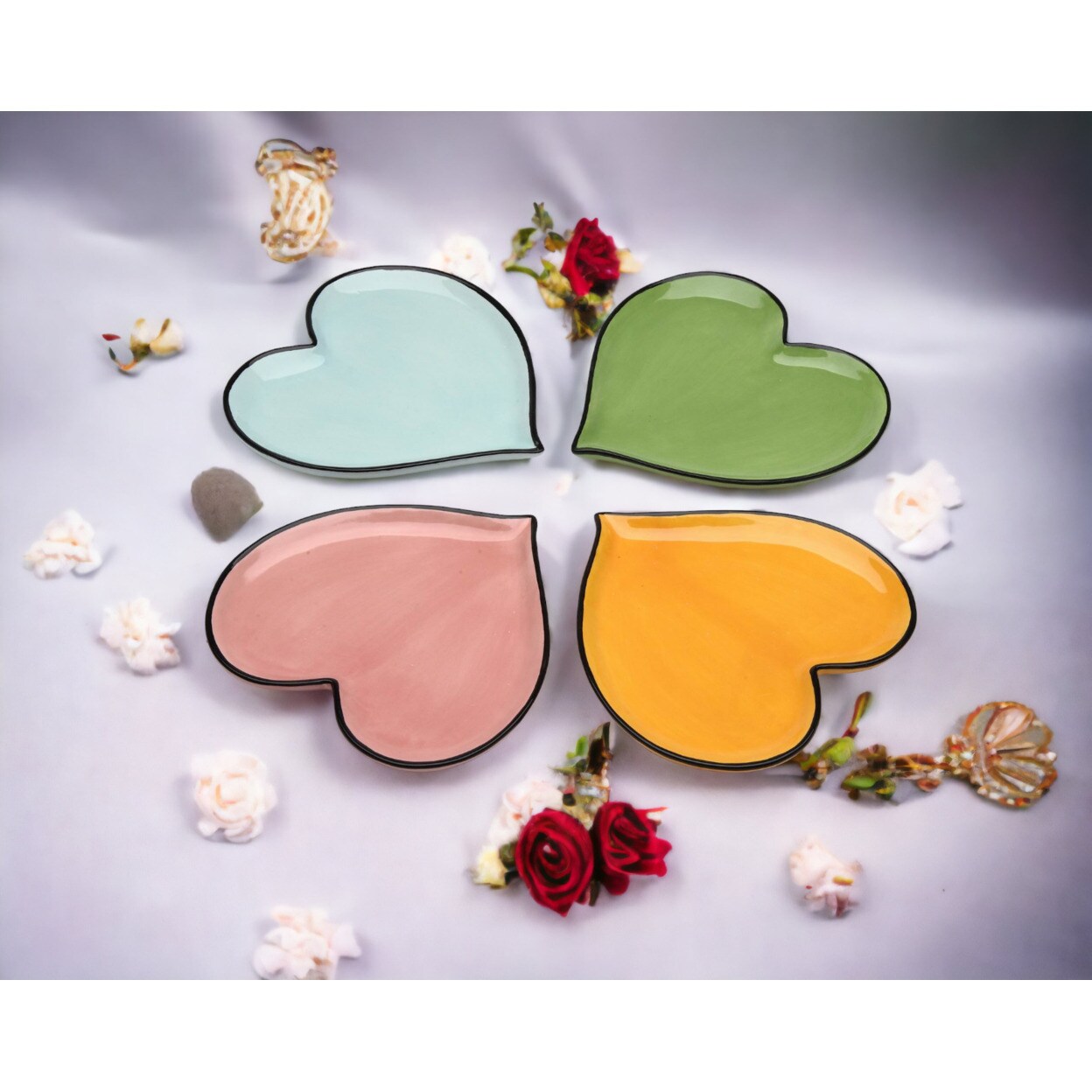 kevinsgiftshoppe Ceramic Rainbow Plates: Assorted Colors Heart-Shaped Plates Valentines Wedding Decor or Gift Wedding Favor Anniversary