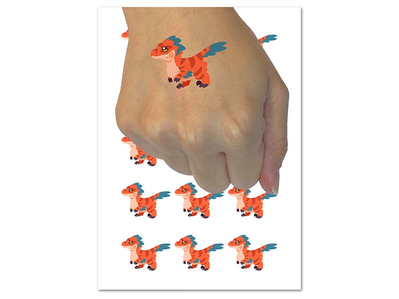 Chibi Raptor Feathered Velociraptor Dinosaur Temporary Tattoo Water ...