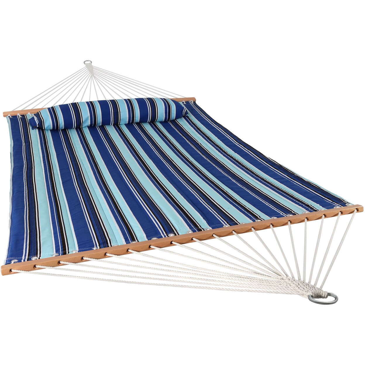 Sunnydaze   Large Quilted Fabric Hammock with Spreader Bar and Pillow - Beach