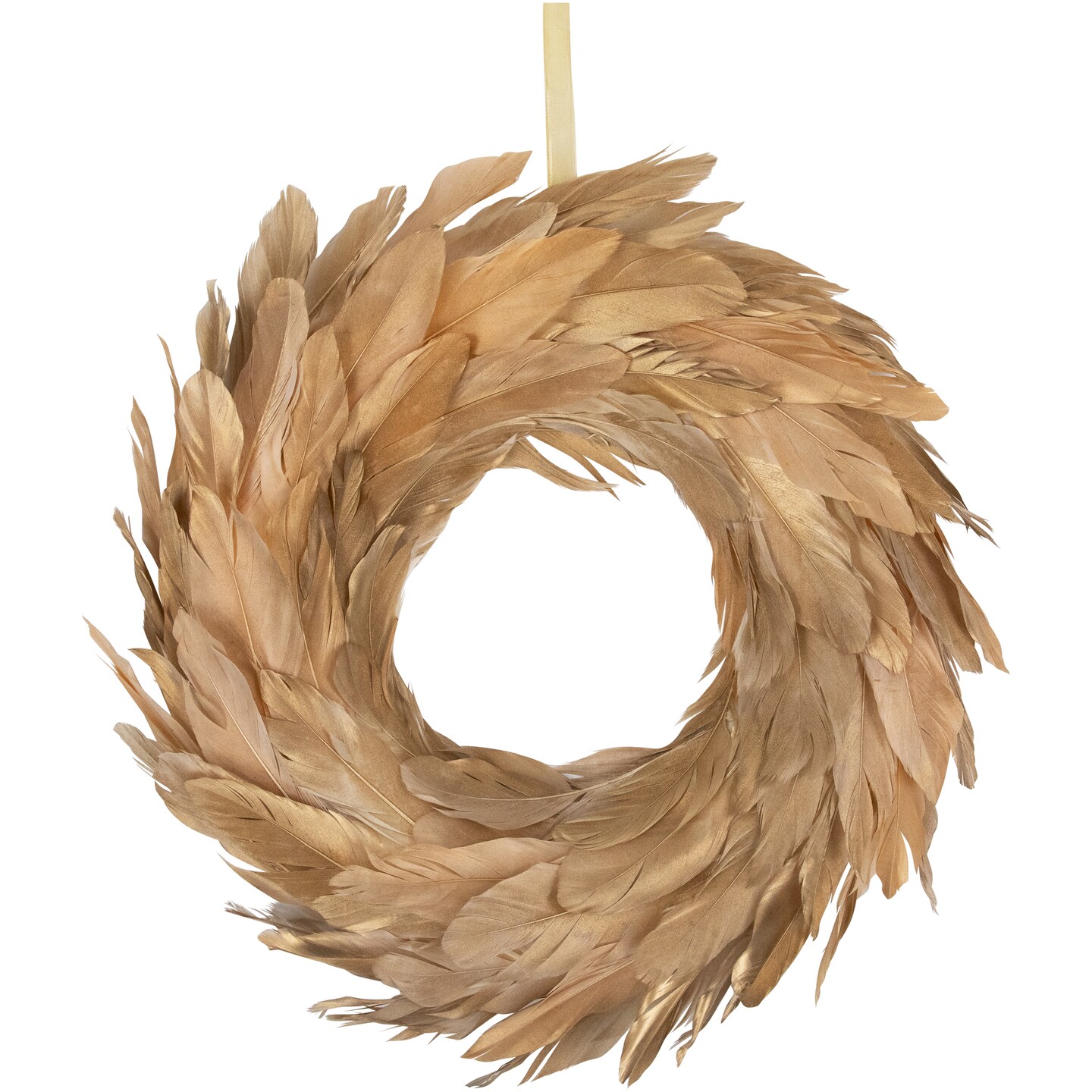 Northlight Artifical Feather Wreath - 14&#x22; - Gold