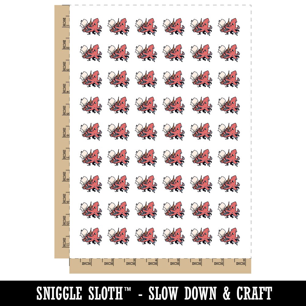 Adorable Sweet Kraken Squid Sea Monster Hug Ship Temporary Tattoo Water Resistant Fake Body Art Set Collection (1 Sheet)