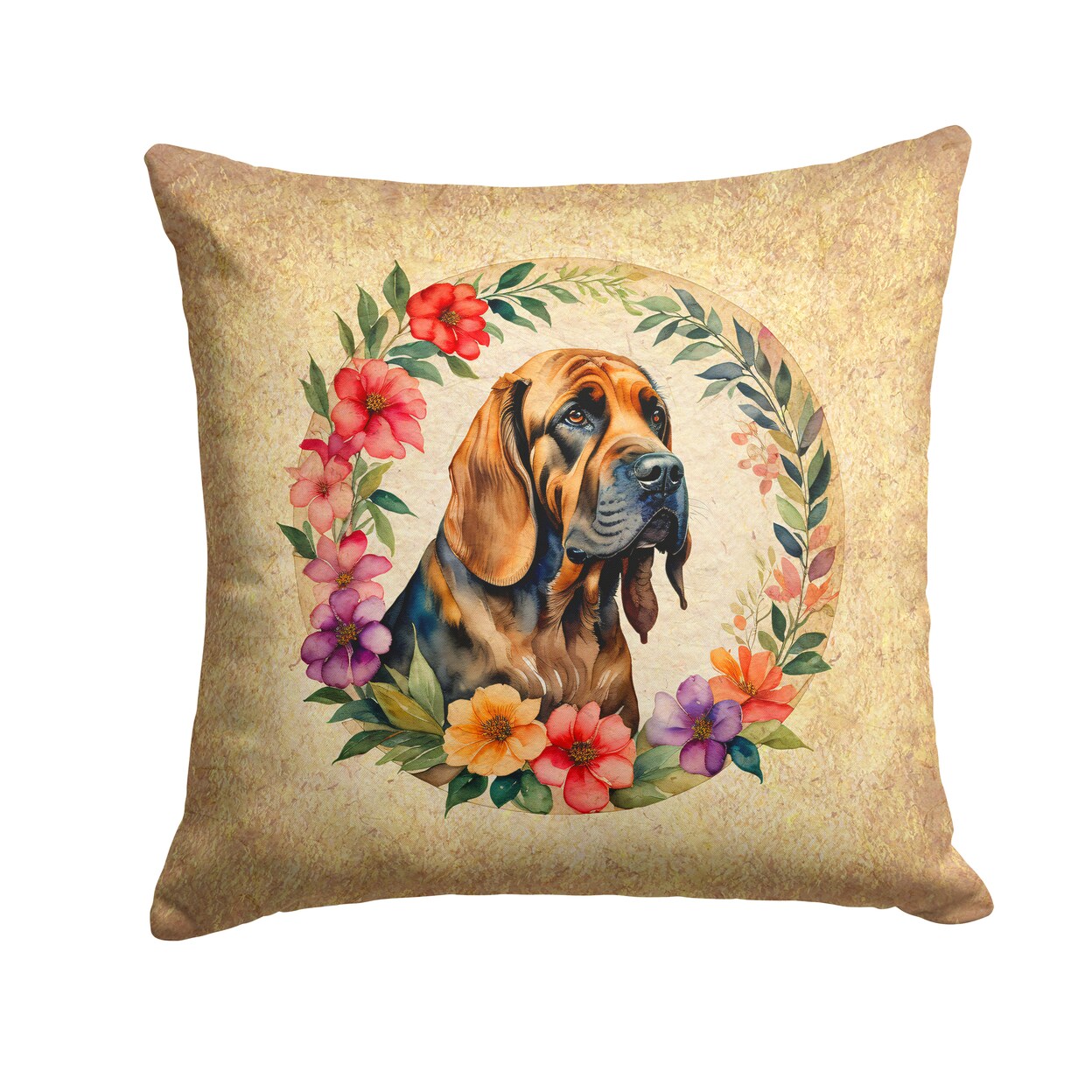 Caroline&#x27;s Treasures Bloodhound and Flowers Fabric Decorative Pillow DAC2097