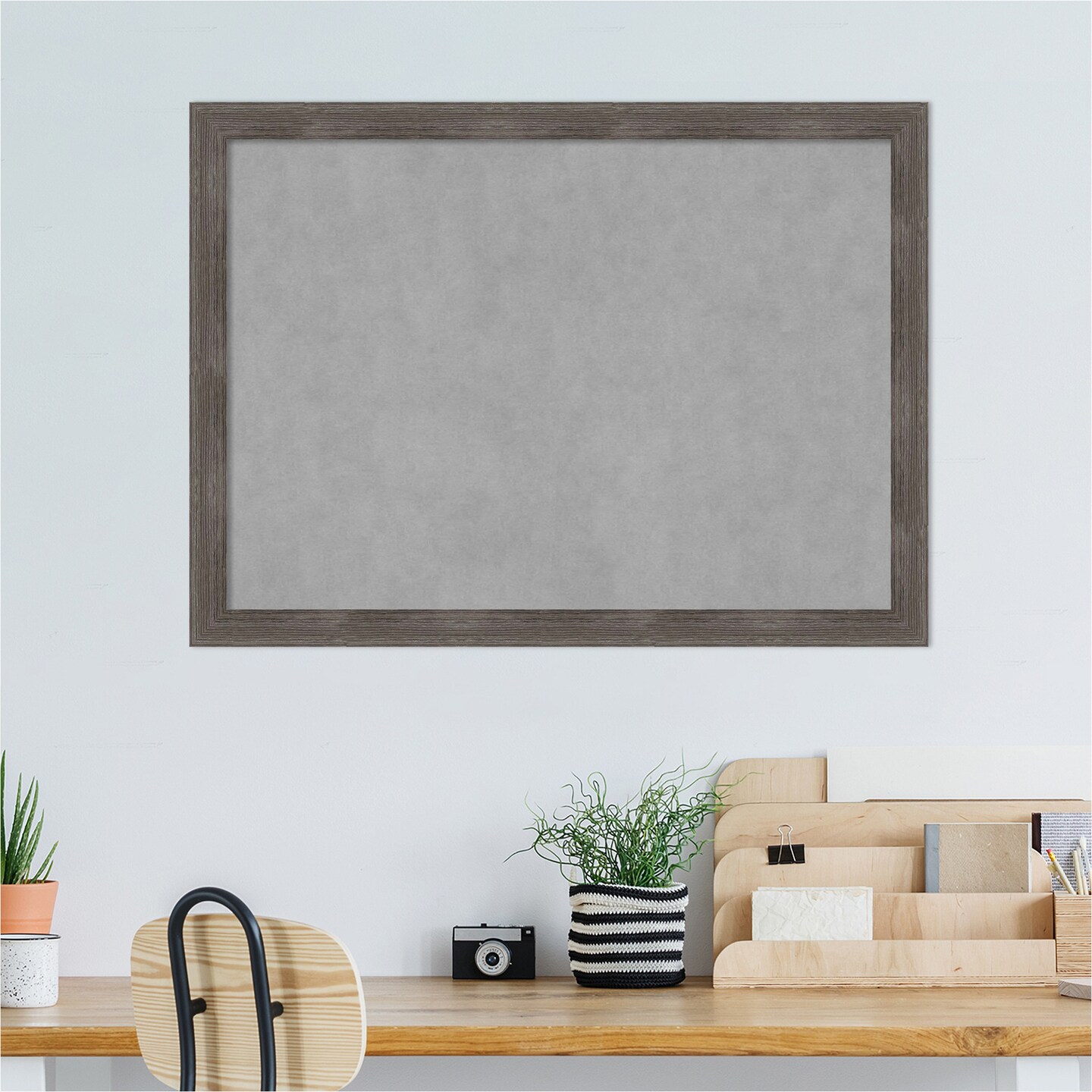 Pinstripe Lead Grey Wood Framed Magnetic Board
