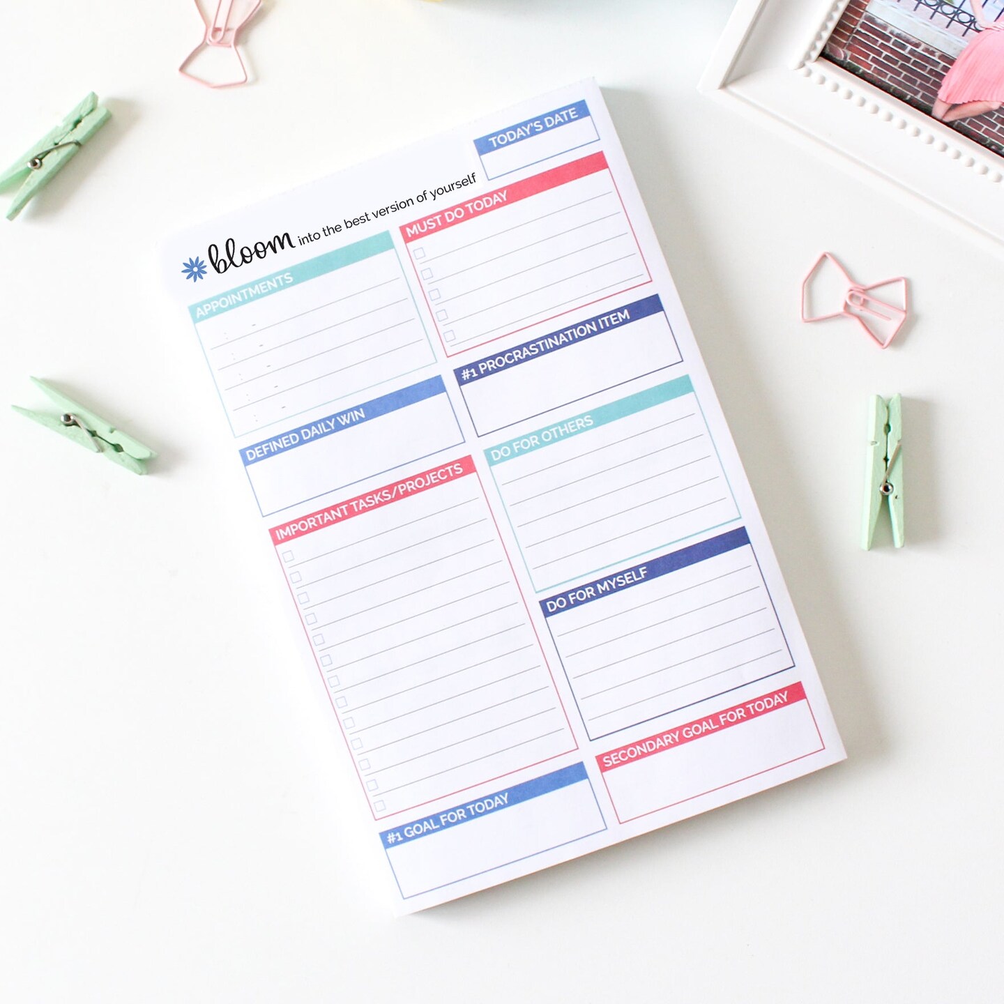 bloom daily planners Planning Pad, 6&#x22; x 9&#x22;, Double Sided Planning Pad, Teal