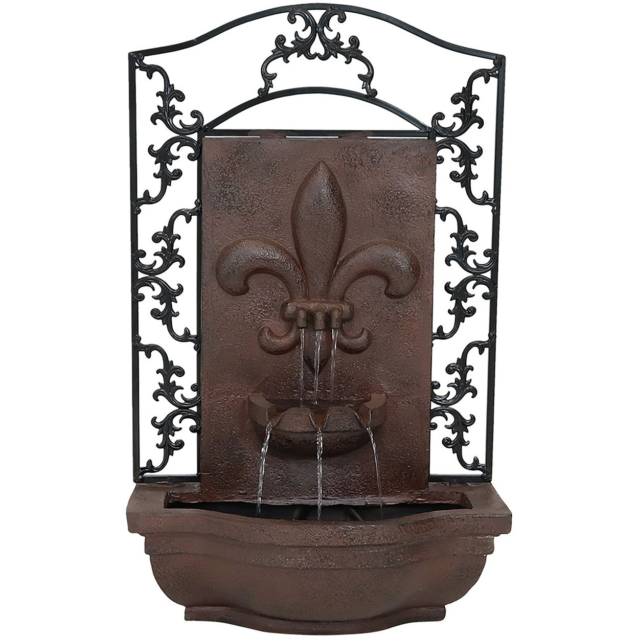 Sunnydaze French Lily Outoor Solar Wall Fountain With Battery - Iron