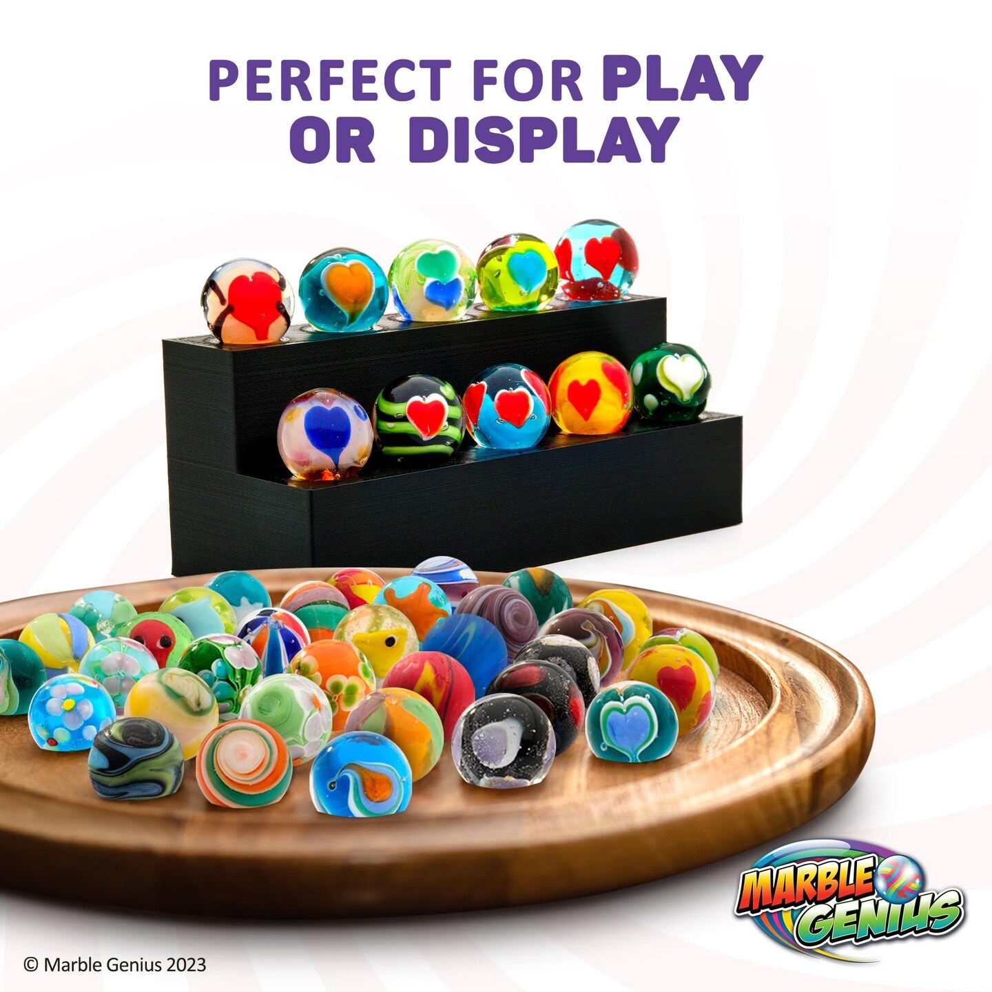 Marble Genius Collectors Marbles, Sweetheart Design, 16mm (&#x215D; Inch), 10 Handmade Glass Marbles, Gifts for Marble Lovers, Gifts for Kids Ages 3+