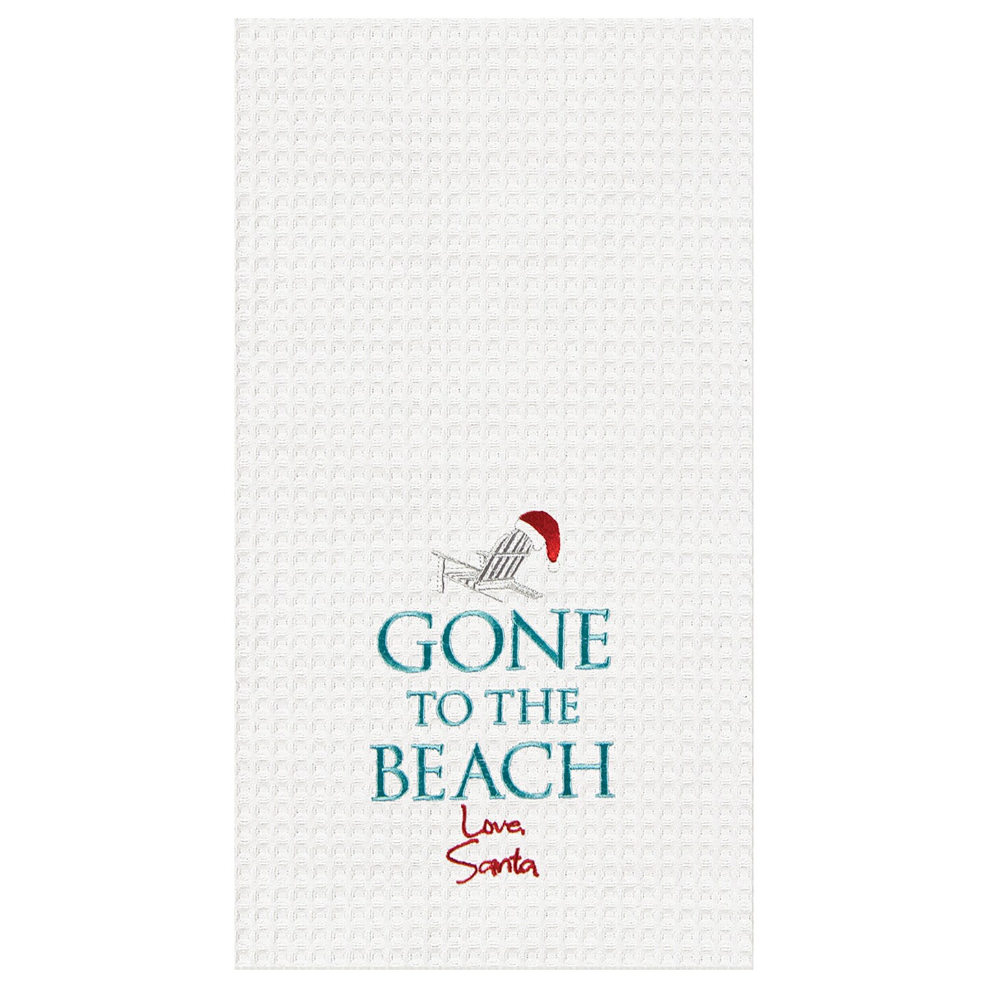 Gone To The Beach Santa Waffle Weave Cotton Kitchen Towel