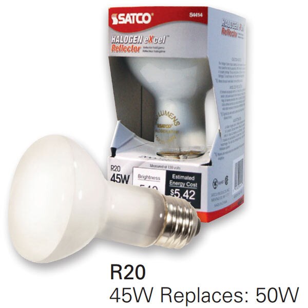 Satco S4514 45W 120V R20 Wide Flood halogen light bulb - 50R20 Replacement