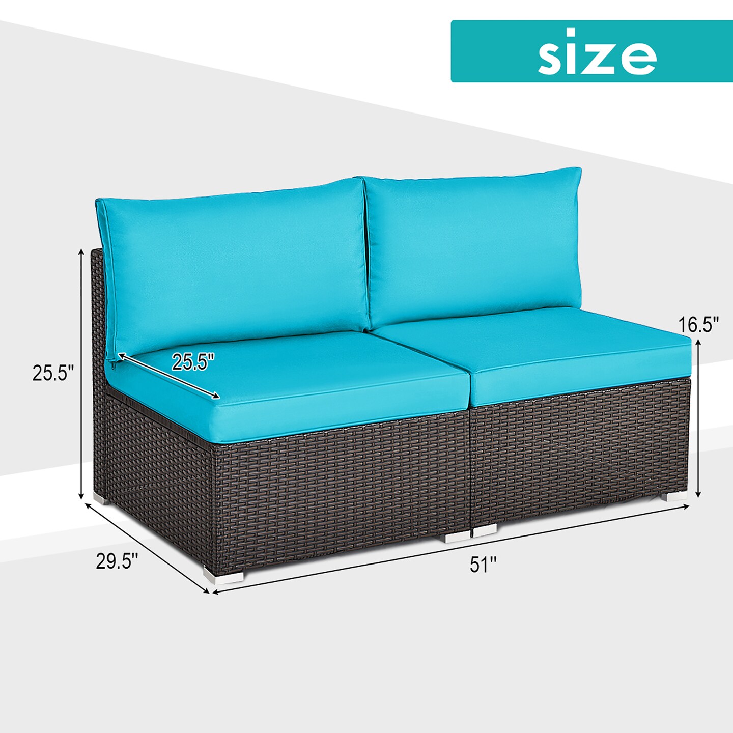 Costway 2PCS Patio Rattan Armless Sofa Sectional Conversation Furniture Set W/Cushion