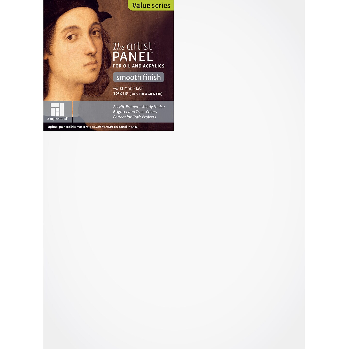 Ampersand Art Artist Panel, Primed Smooth, Uncradled, 1/8&#x22; Profile, 12&#x22; x 16&#x22;