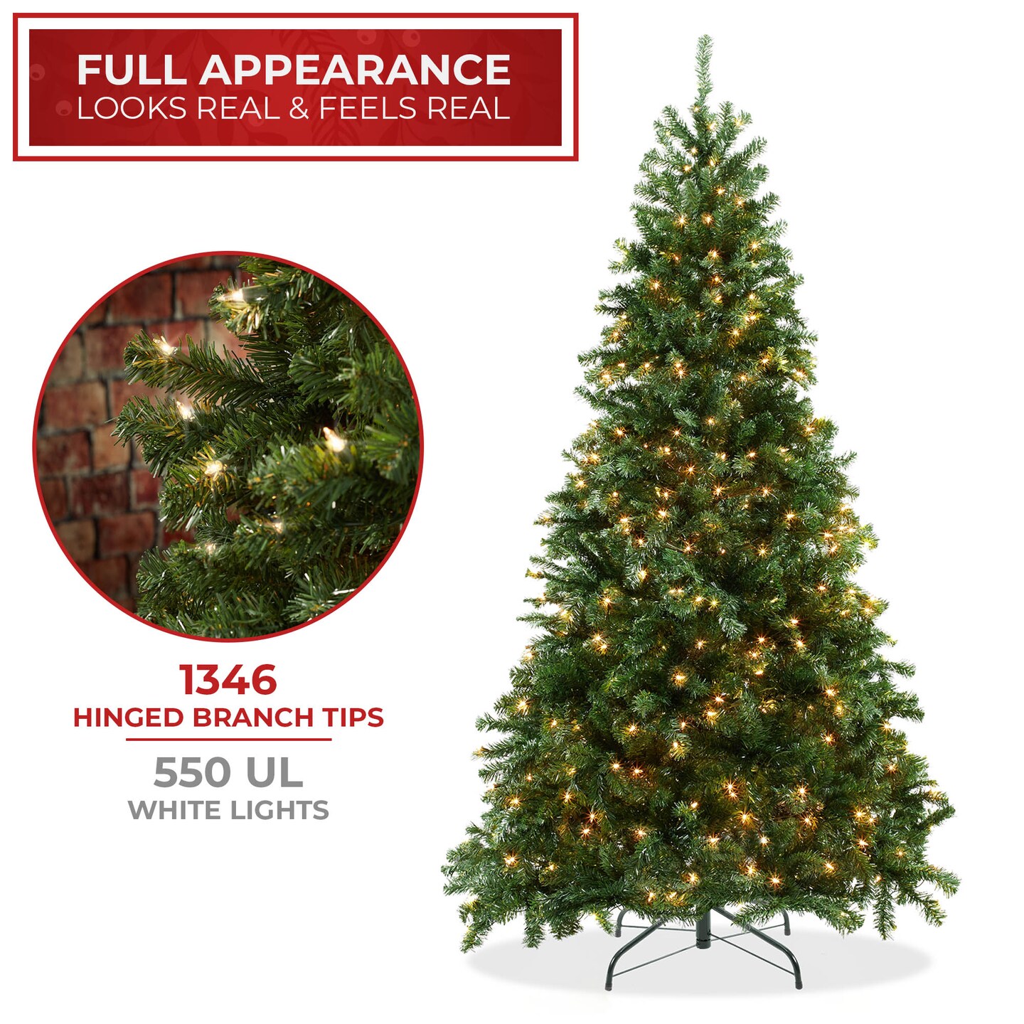 Casafield Realistic Pre-Lit Green Spruce Artificial Holiday Christmas Tree&#xA0;with Sturdy Metal Stand