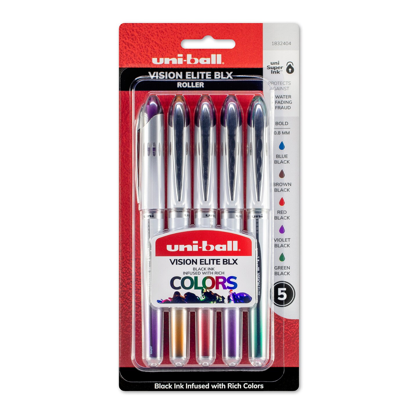 uni-ball Vision Elite BLX Rollerball Pen Set, .8mm,  5-Colors