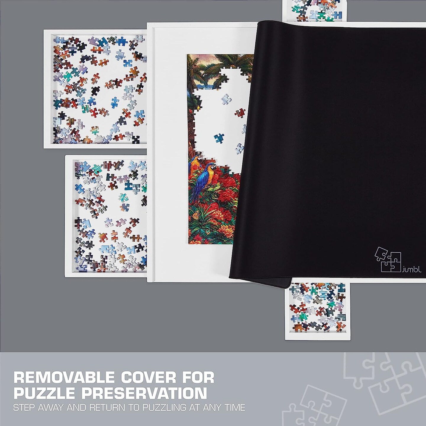 Jumbl 1000-Piece Puzzle Table w/Mat, 23&#x22; x 31&#x22; Jigsaw Puzzle Board w/Legs 6 Removable Drawers