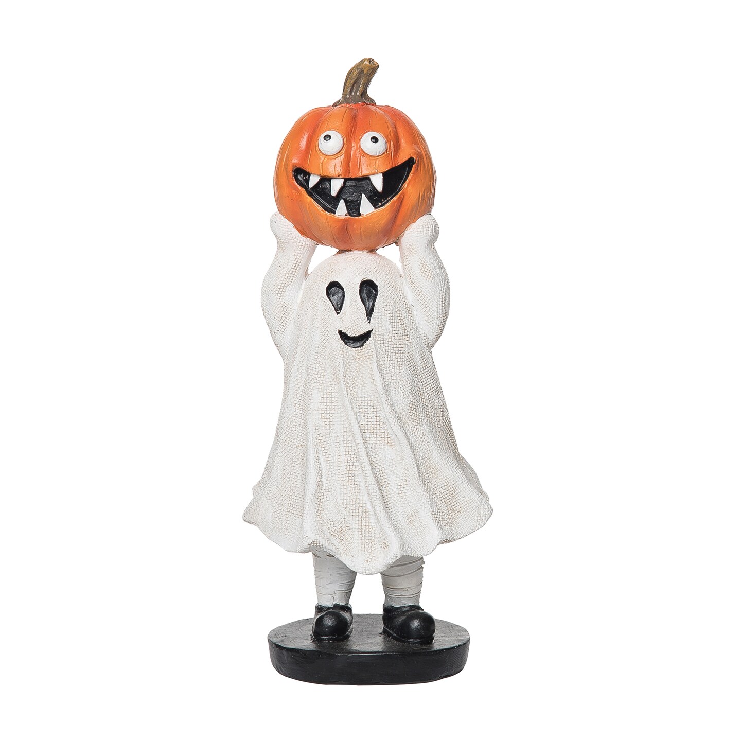 3.35" Kid Ghost Costume Holding Jack-O-Lantern Cute Halloween Figurine