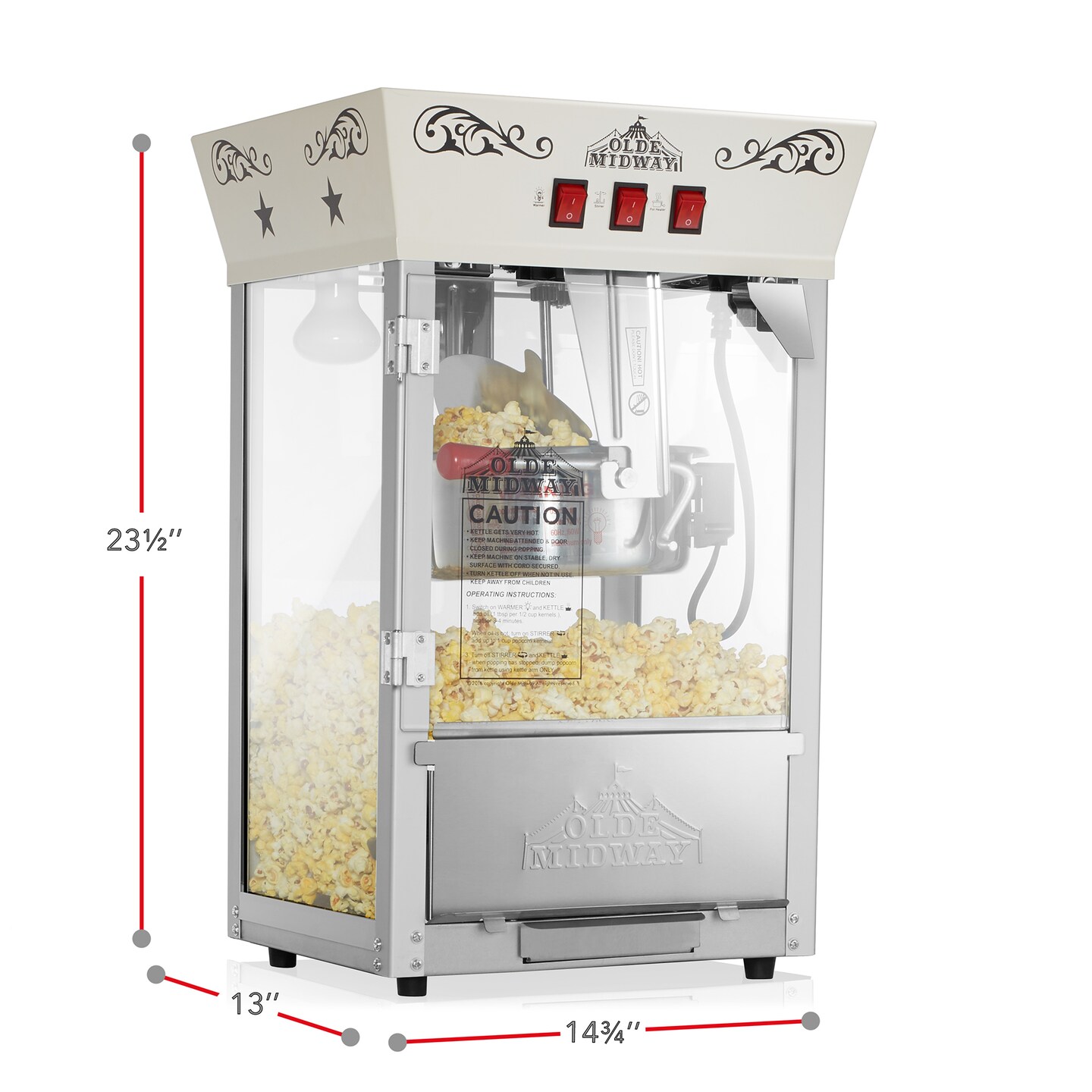 Olde Midway Movie Theater-Style Popcorn Machine Maker with 10-Ounce Kettle, Vintage-Style Countertop Popper