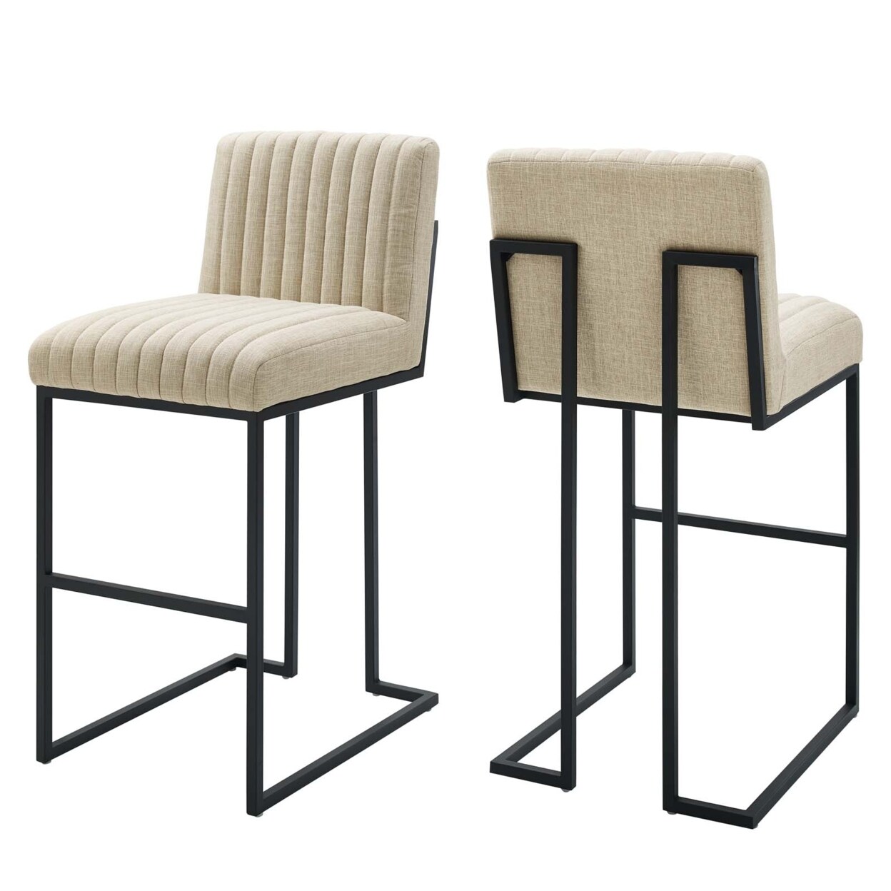 Modway Furniture Indulge Channel Tufted Fabric Bar Stools, Beige