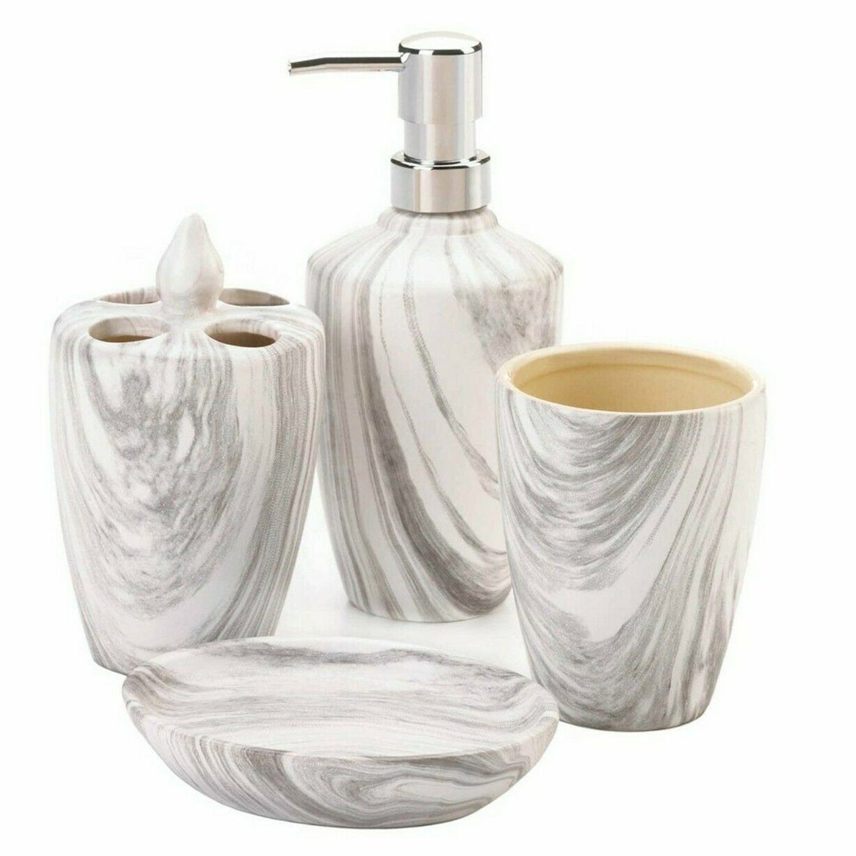Accent Plus Home Decorative Gray Marble Porcelain Bath Accessory Set