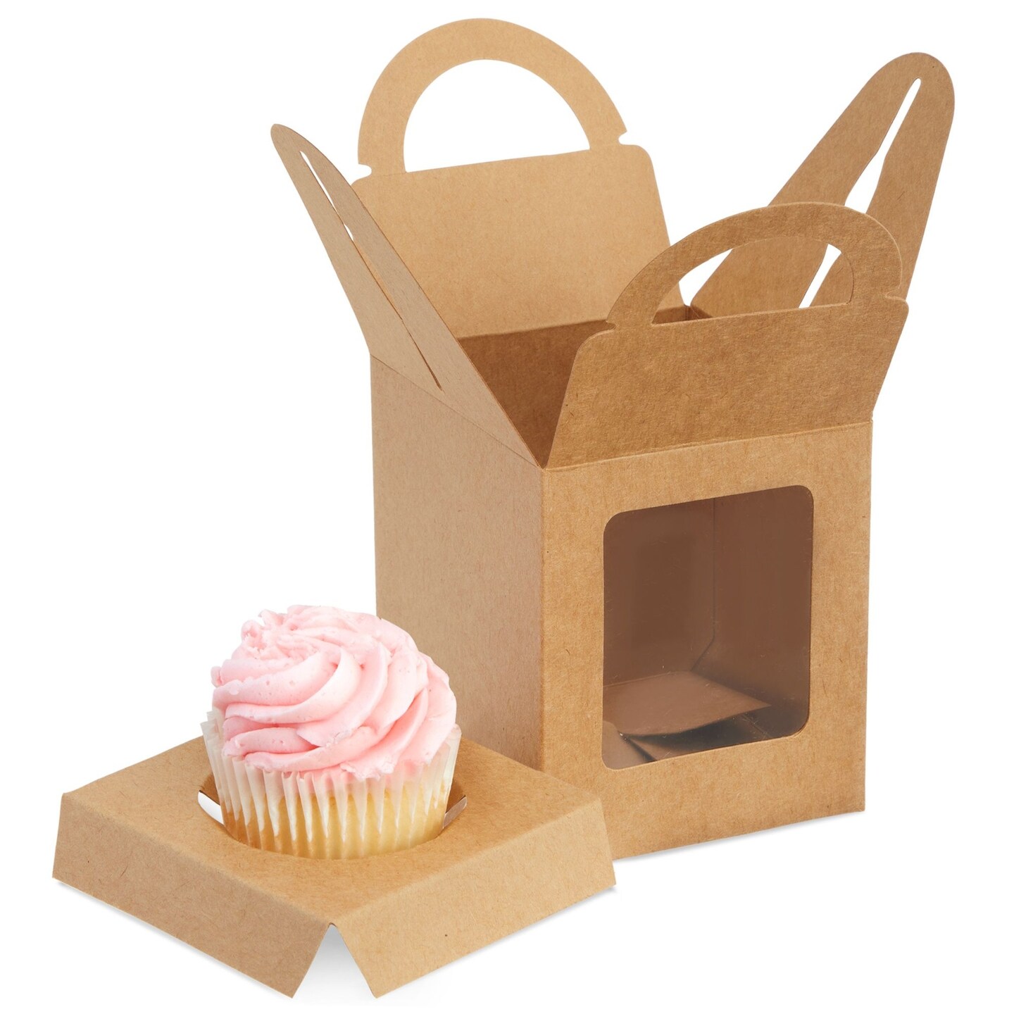 50-Pack Single Cupcake Boxes with Inserts for Bakery - Individual Kraft Paper Packaging Containers for Dessert and Candy Apple (3.7 in)