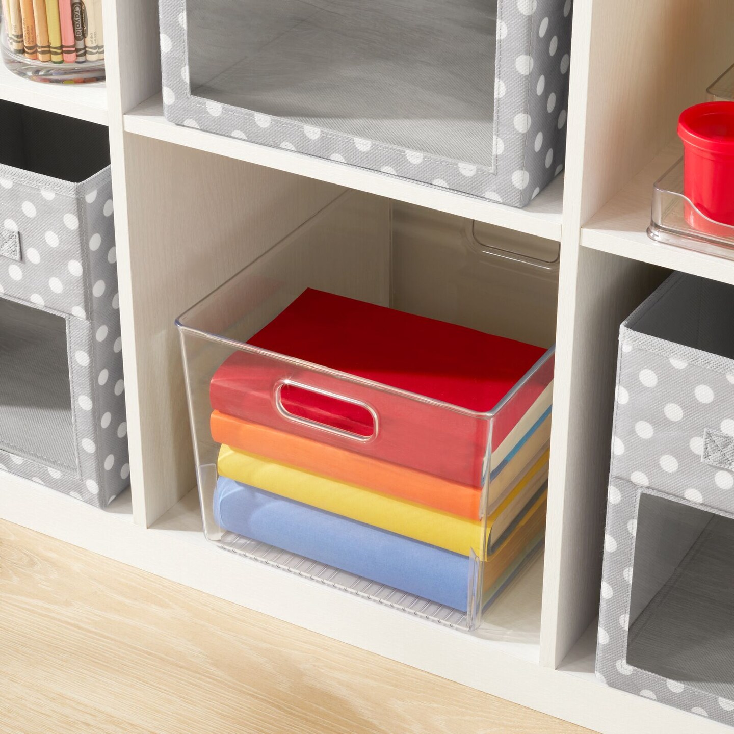 mDesign Plastic Stackable Storage Organizer Container Bin with Handles