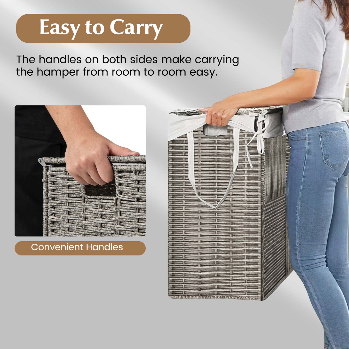 Costway Hand-woven Rattan Laundry Hamper with Lid Removable Liner Bag 29-Gallon 2-Section
