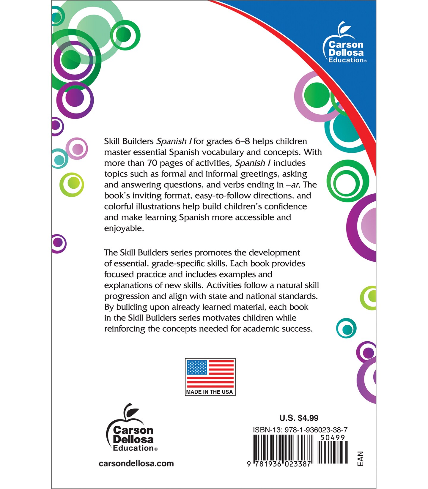 Carson Dellosa Skill Builders Spanish Workbook for Kids Grades 6-8, Spanish Vocabulary Builder for Kids Ages 11-14, 6th, 7th, and 8th Grade Spanish Workbook, Learn Spanish Phrases, Questions &#x26; More