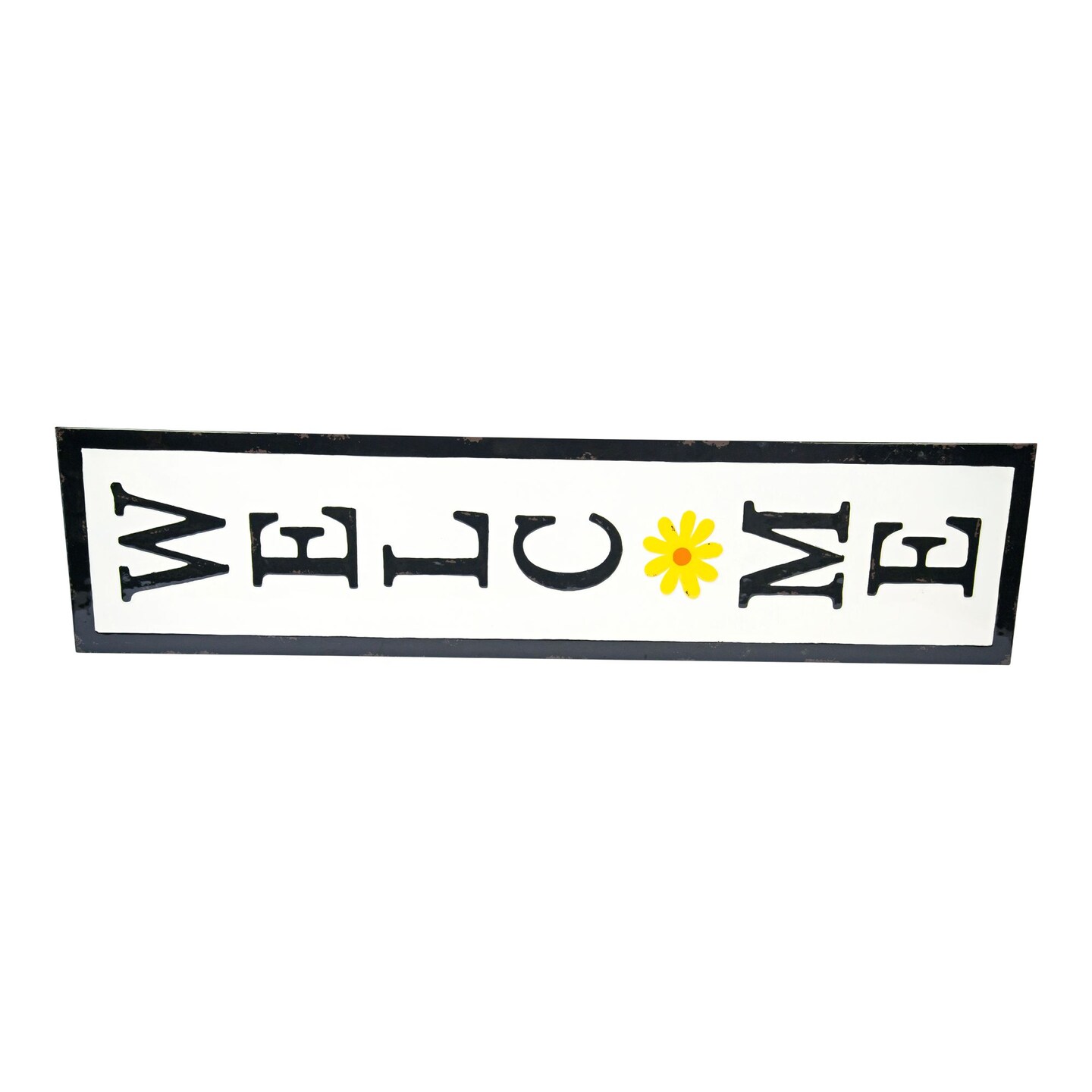 Creative Design 42" Black and White Glossy "Welcome" Rectangular Outdoor Patio Wall Sign