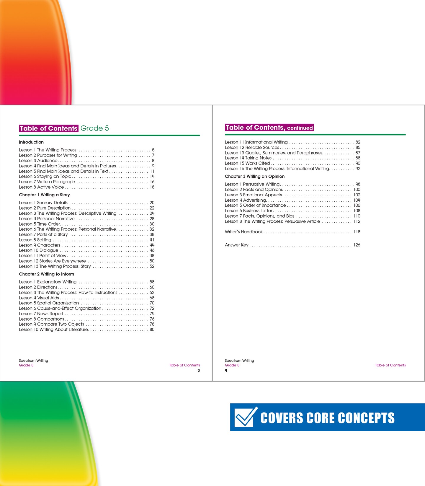 Spectrum 5th Grade Writing Workbooks, Ages 10 to 11, Grade 5 Writing, Informative, Persuasive, News Report, Article, and Story Writing Prompts, Writing Practice for Kids - 136 Pages