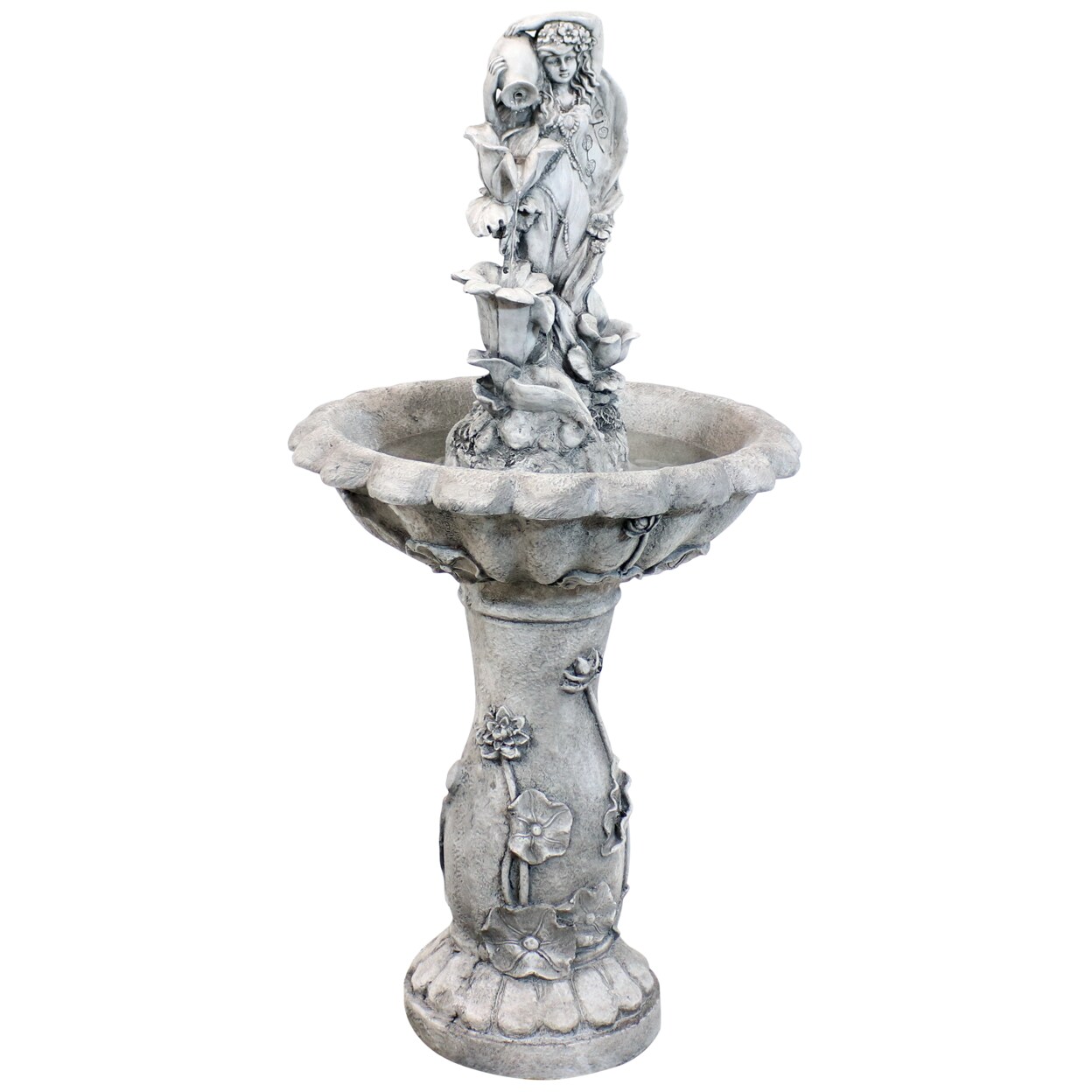 Sunnydaze Fairy Flower Solar Water Fountain With Battery Backup - 42 In