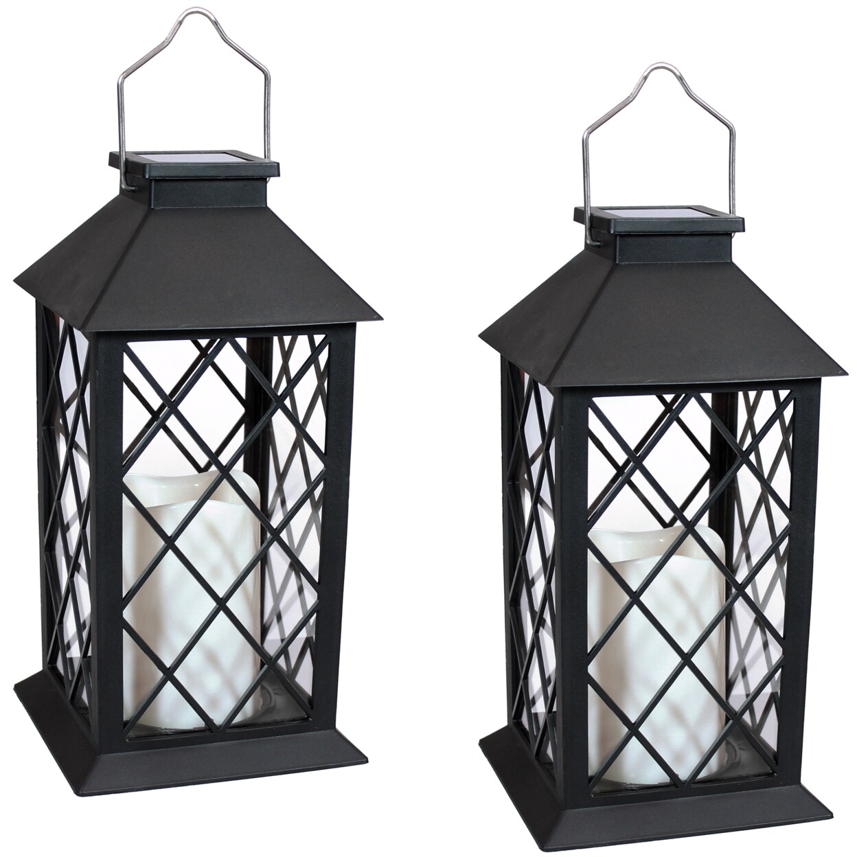 Sunnydaze Concord Outdoor Solar Candle Lantern - 11 In - Black - Set Of 2