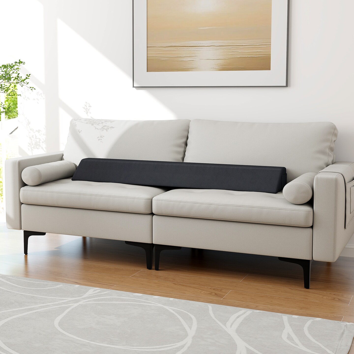 Costway Twin/Full/Queen/King Bed Wedge Pillow with Tablet Pillow Stand Side Pockets Support for Back Grey