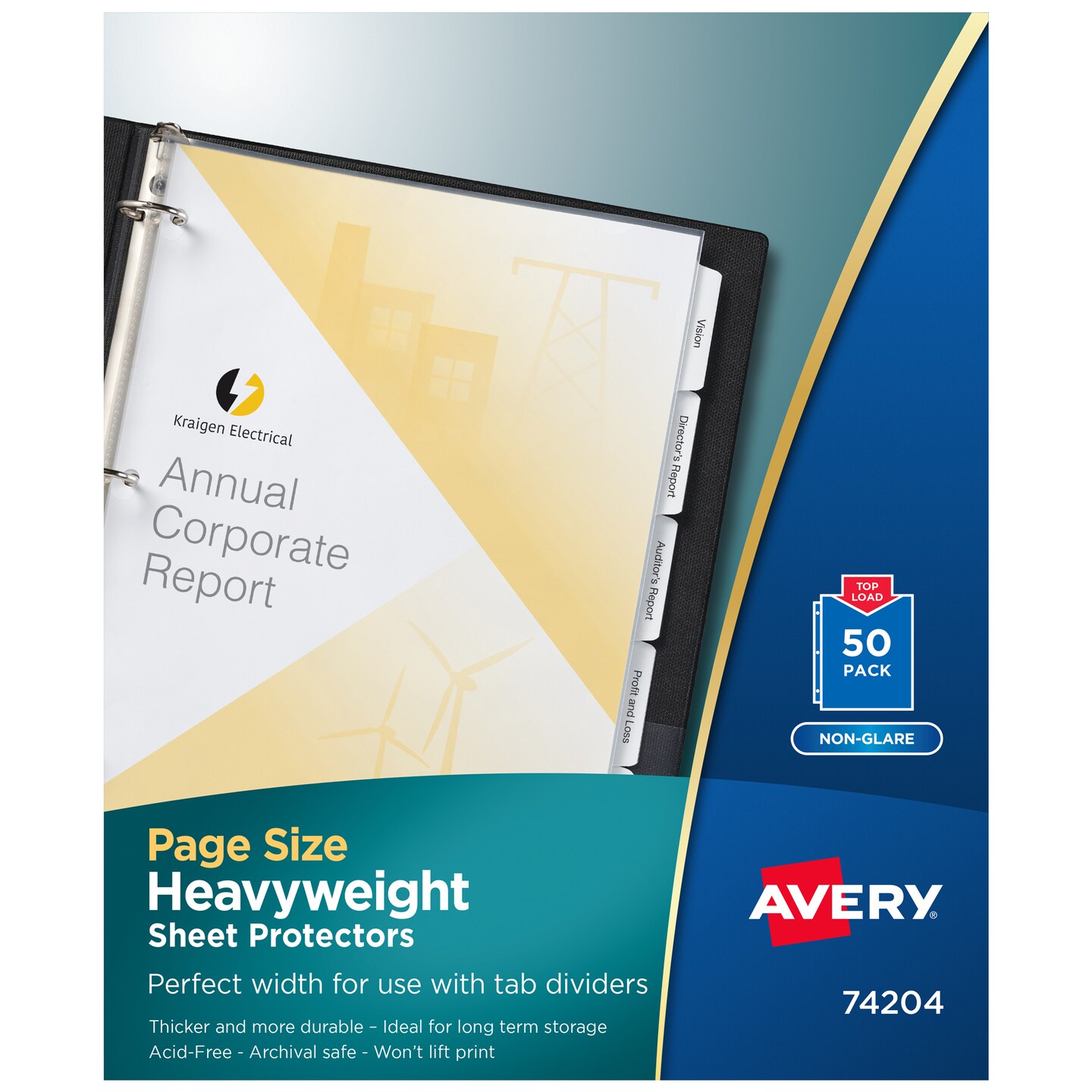 Avery Non-Glare Page-Size Sheet Protectors, Pre-Punched For Use With Tab Dividers, Top Load, 50 Document Protectors (74204)