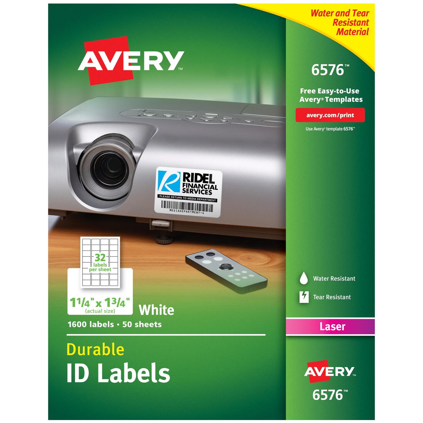 Avery Durable ID Labels, Permanent Adhesive, 1-1/4&#x22; x 1-3/4&#x22;, 1,600 Labels (6576)