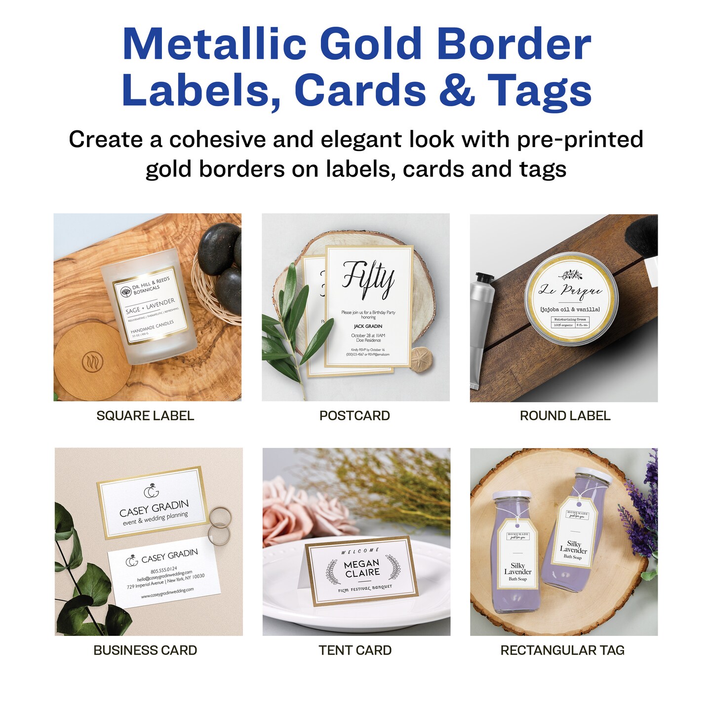 Avery Postcards with Metallic Gold Borders, 3-15/16&#x22; x 5-3/16&#x22;, 40 Total, Laser/Inkjet Printable Postcards (3329)