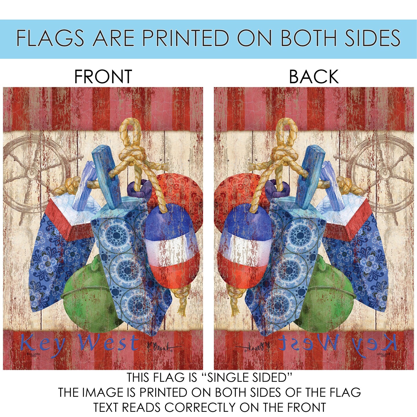 Rustic Floats And Wheel-Key West Decorative Key West Flag