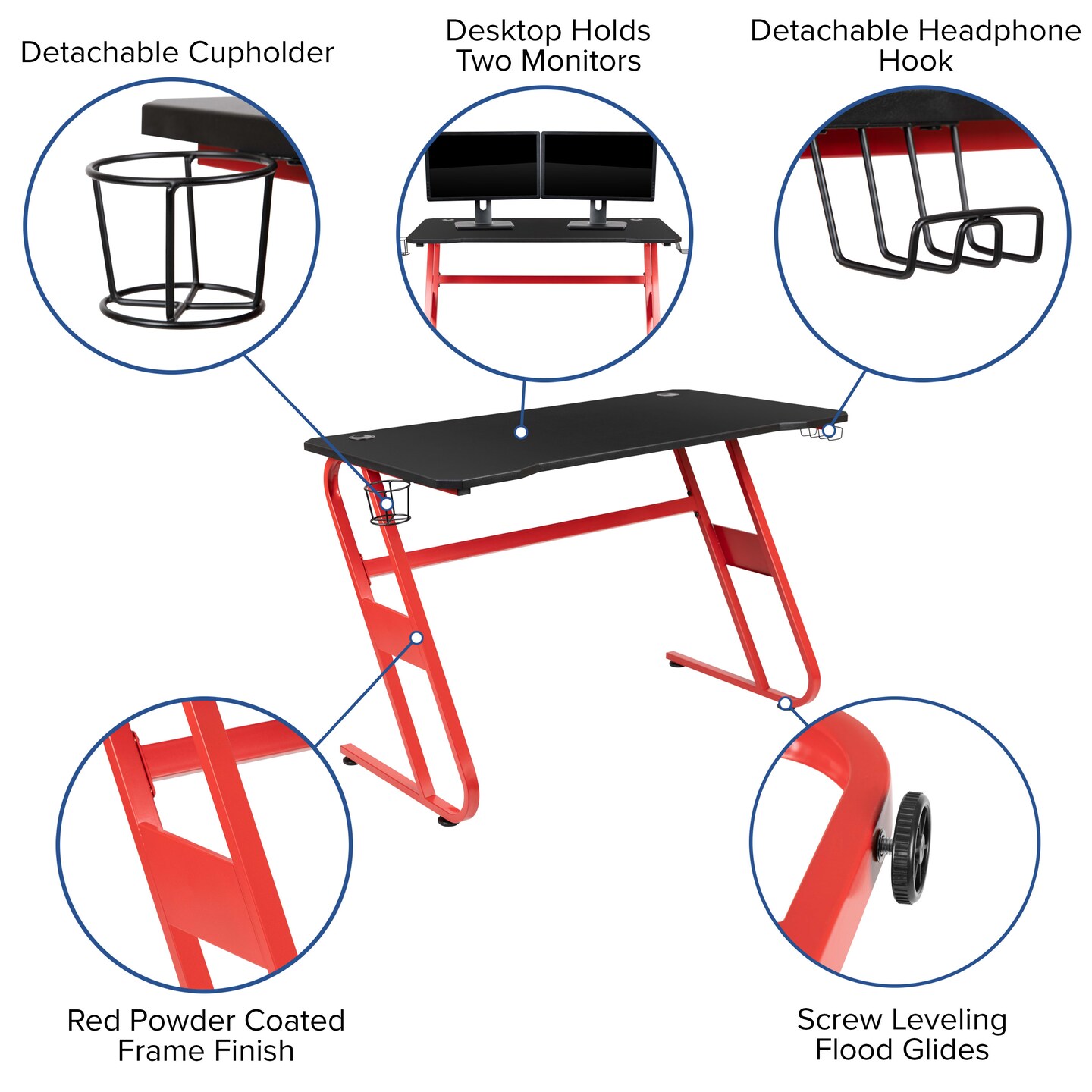 Emma and Oliver Gaming Bundle-Cup/Headphone Desk & Reclining Footrest Chair