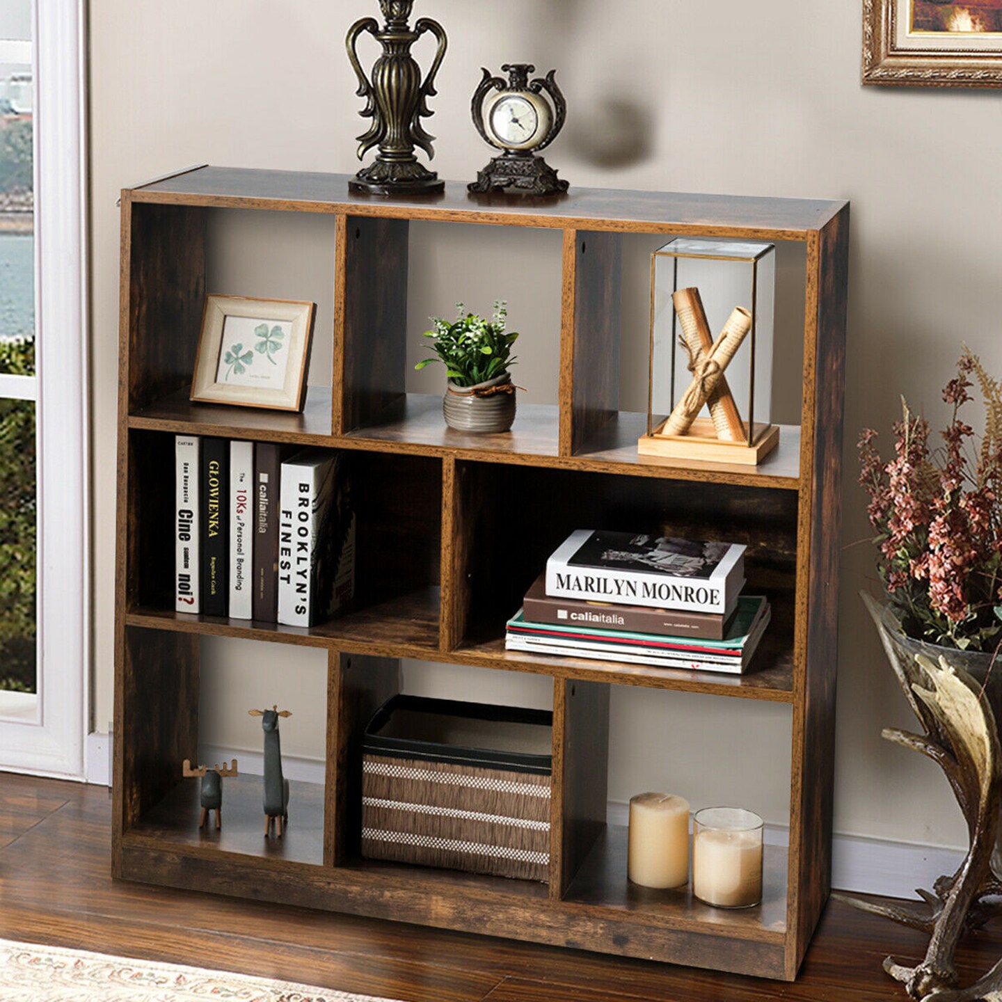 Costway Bookcase Industrial Freestanding Bookshelf Storage Organizer w/ Open Compartments