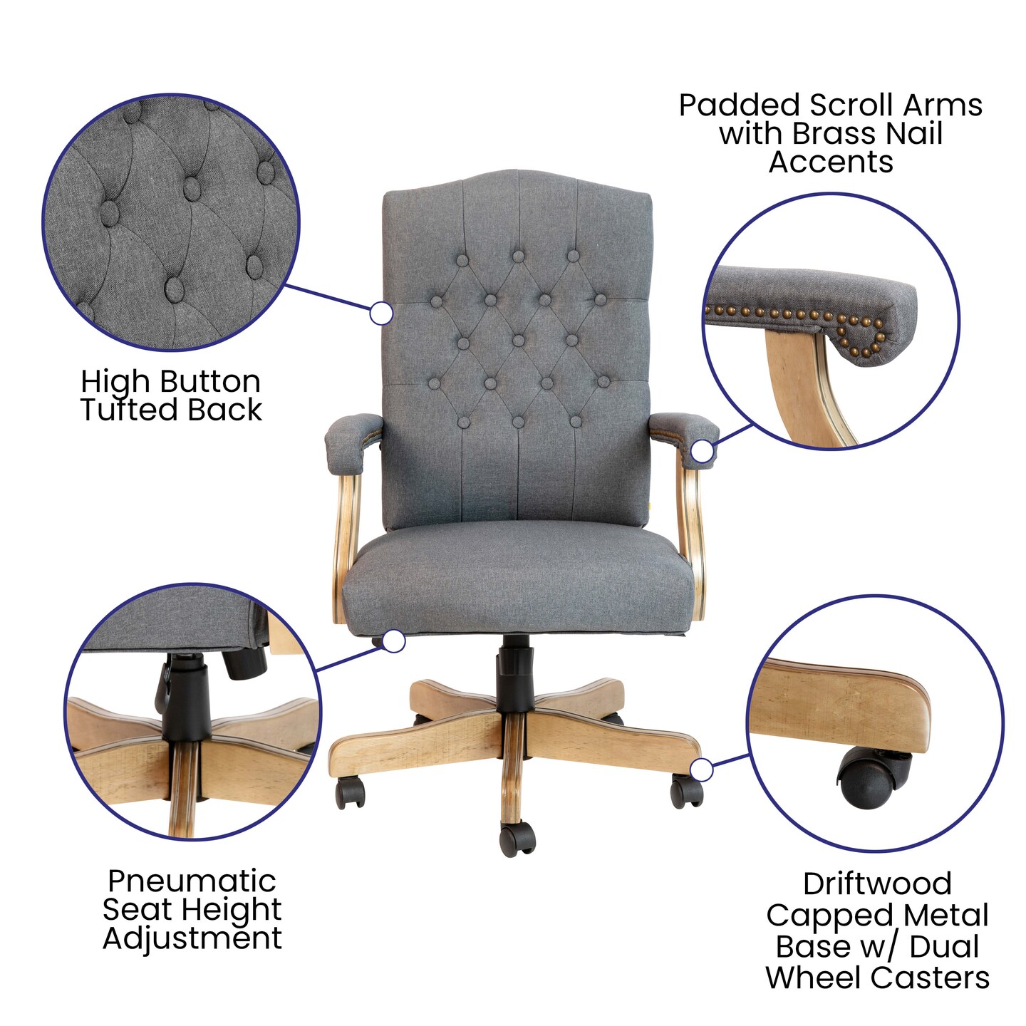 Merrick Lane Versailles High Back Tufted Home Office Chair With Height Adjustment And 360° Swivel