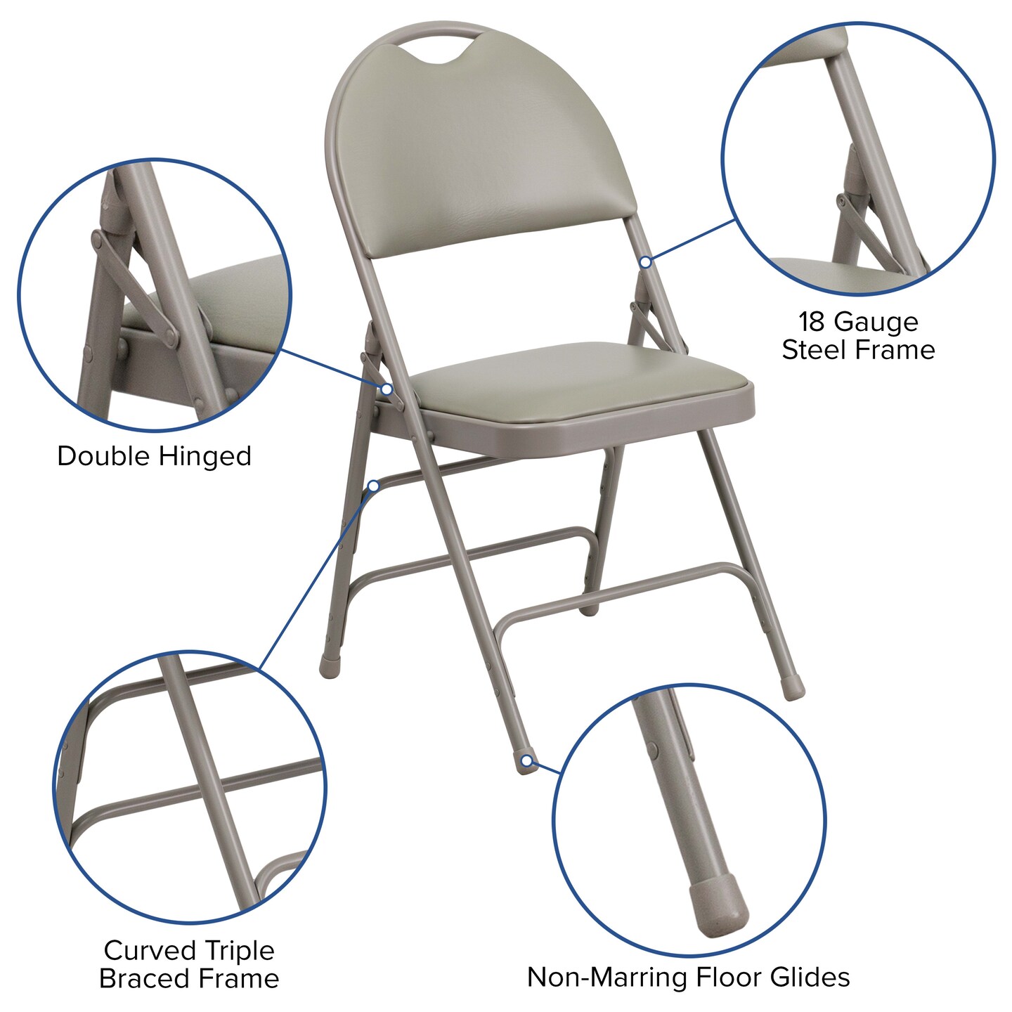 Emma and Oliver 2 Pack Home & Office Easy-Carry Party Events Padded Folding Chair