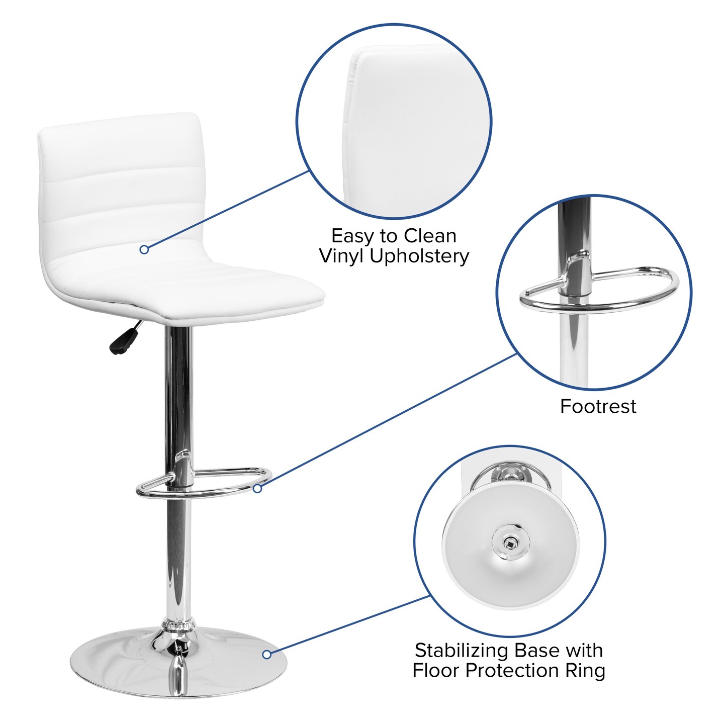 Emma and Oliver Modern Vinyl Adjustable Height Barstool with Horizontal Stitch Back, Set of 2