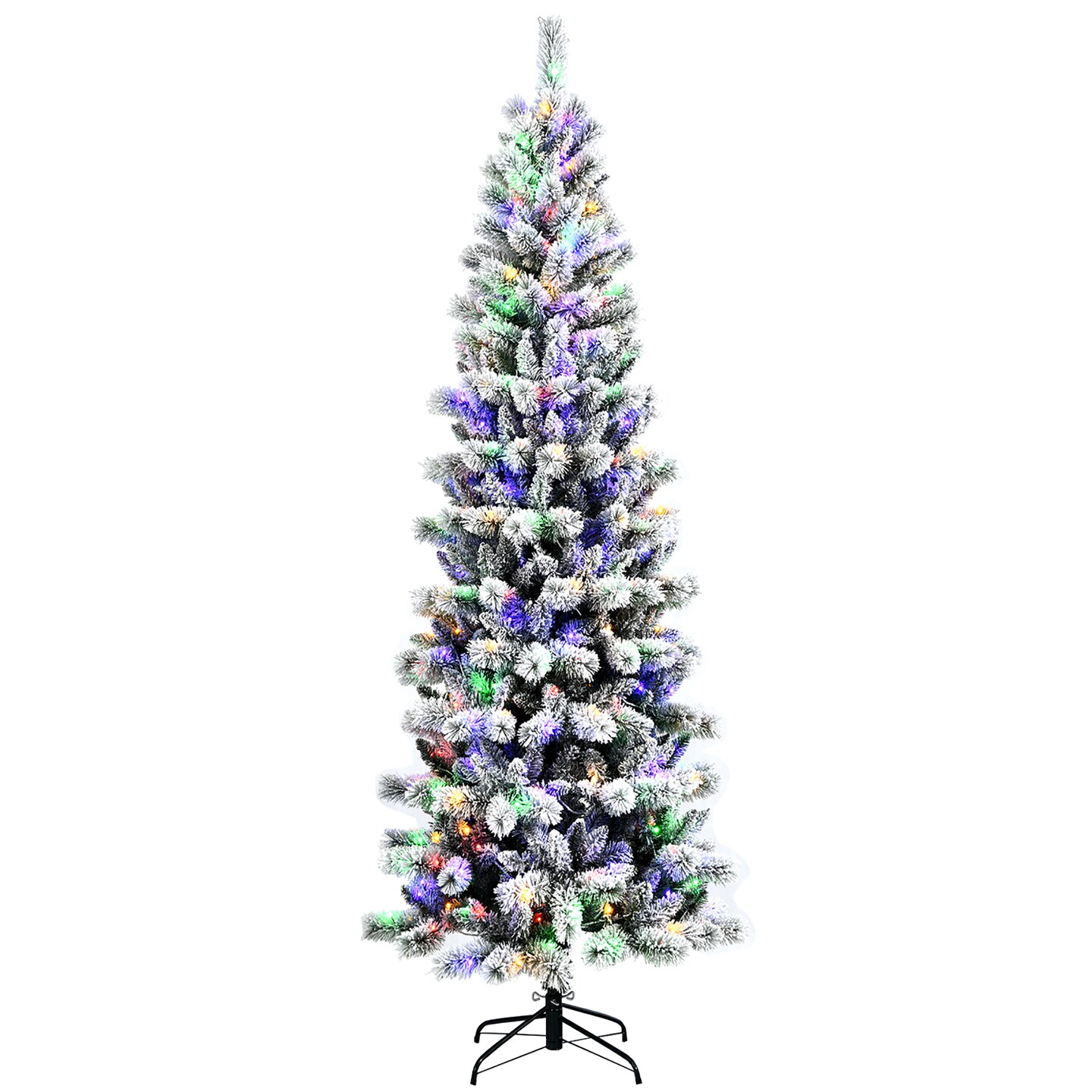 Costway 8FT Pre-Lit Hinged Christmas Tree Snow Flocked w/ 9 Modes Remote Control Lights