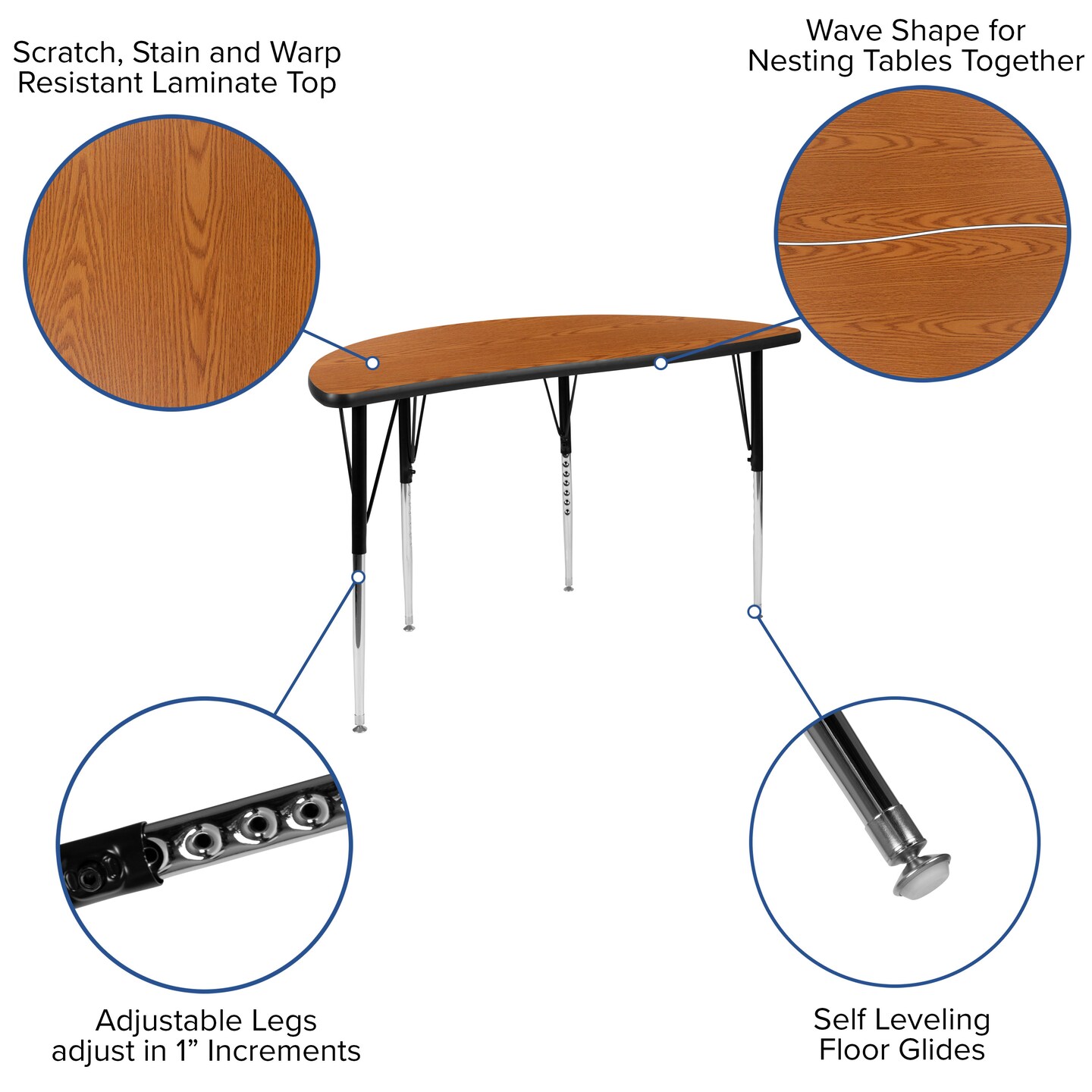 Emma and Oliver 47.5" Half Circle Wave Flexible Collaborative Adjustable Height Activity Table
