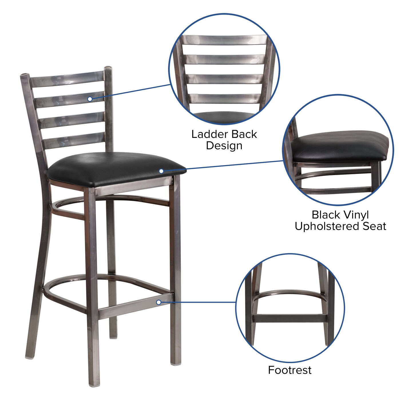Emma and Oliver Clear Coated Ladder Back Metal Restaurant Dining Barstool