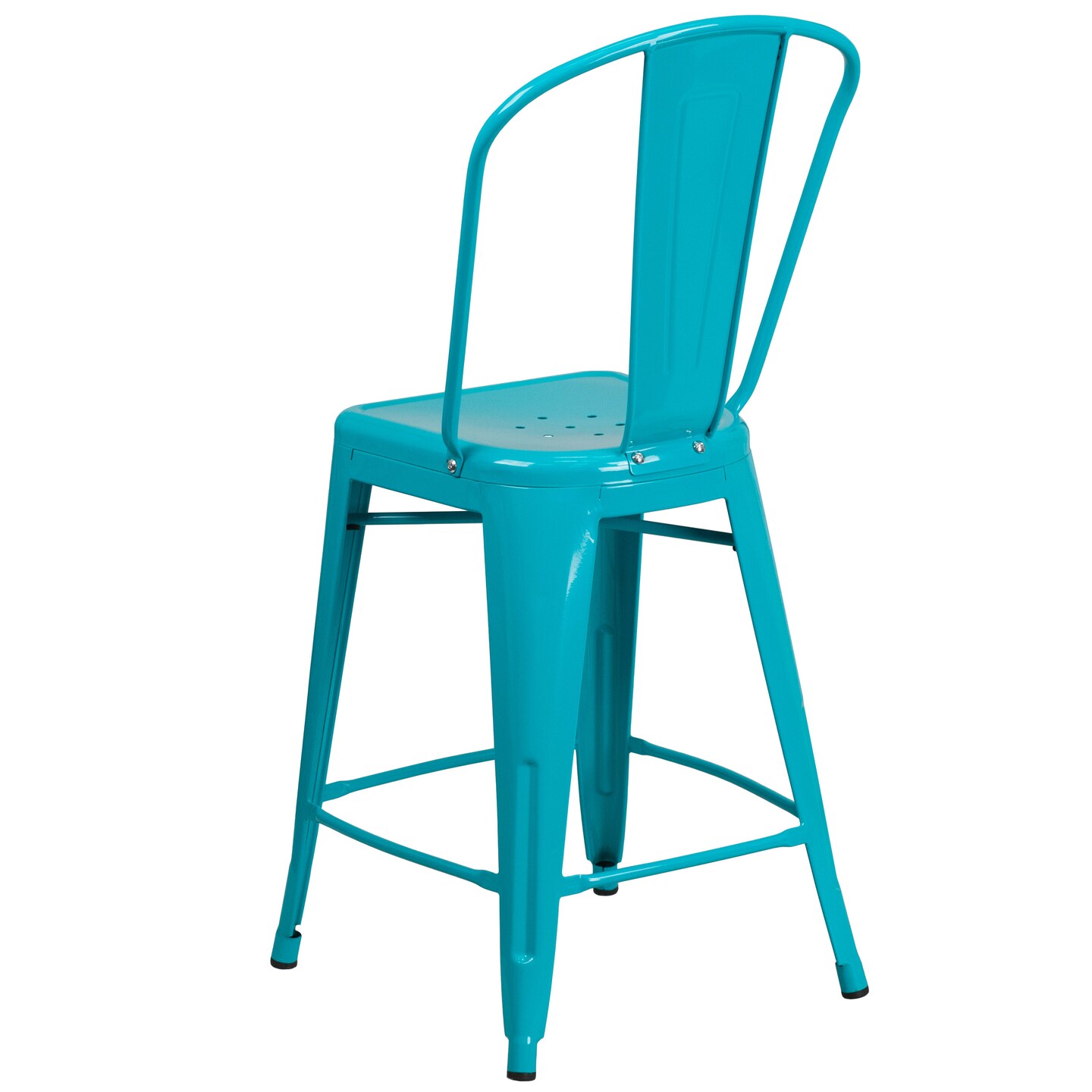 Merrick Lane Stella 24&#x22; Metal Indoor-Outdoor Counter Stool with Vertical Slat Back and Integrated Footrest