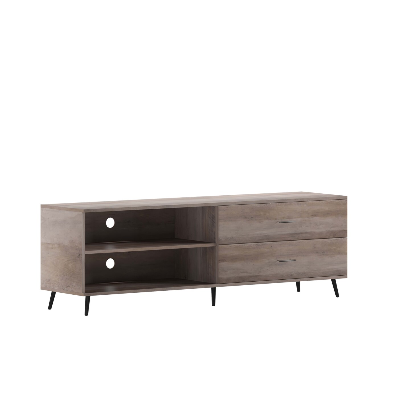 Merrick Lane Erikson Mid-Century Modern TV Stand with Adjustable Shelves and Two Drawers