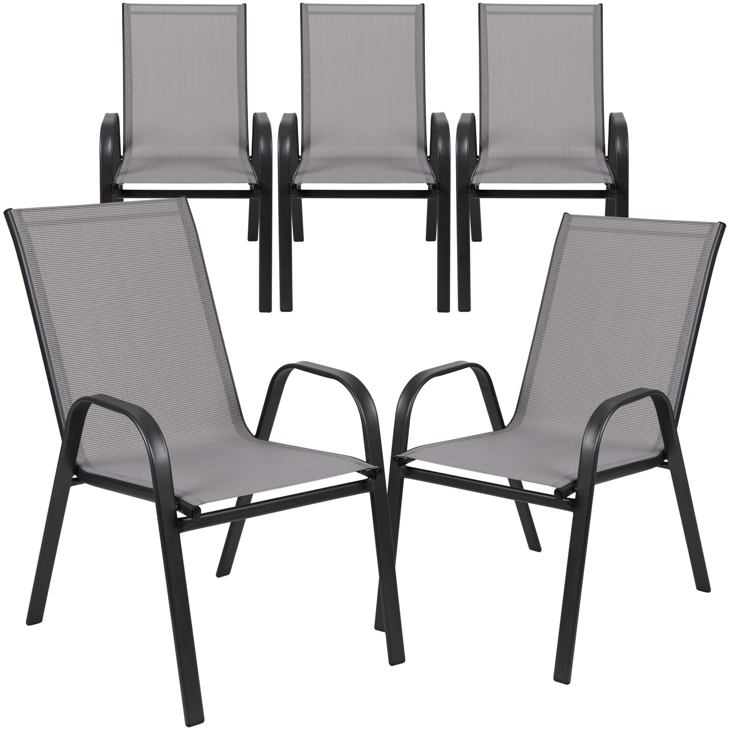 Emma and Oliver 5 Pack. Outdoor Stack Chair with Flex Comfort Material and Metal Frame