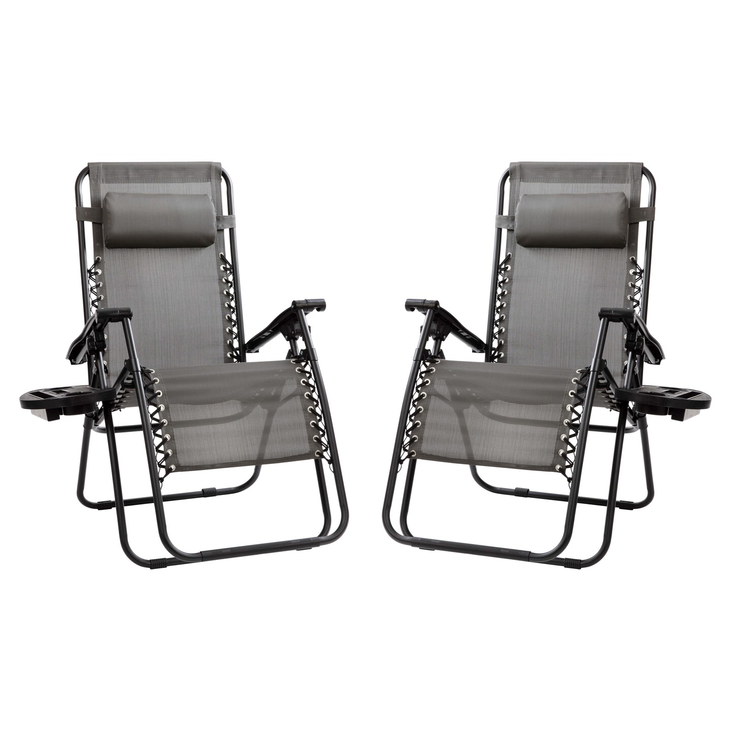 Merrick Lane Set of 2 Folding Mesh Upholstered Zero Gravity Chair with Removable Pillow and Cupholder Tray