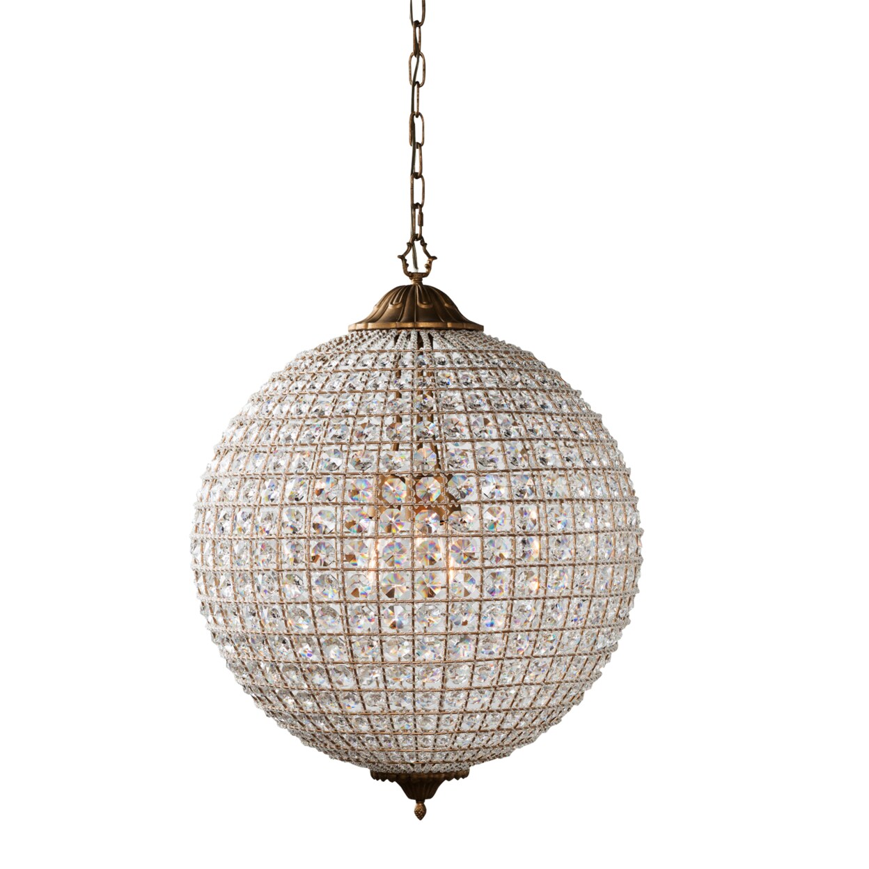 Saltoro Sherpi Metal Encased Crystal Chandelier with Engraved Details, Large, Clear and Gold-