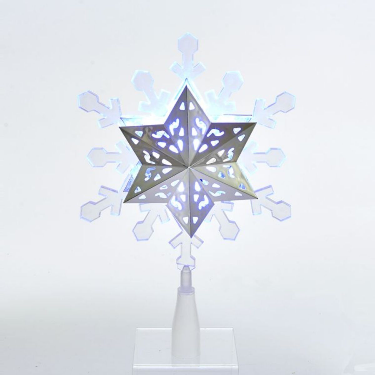 CC Christmas Decor 9&#x22; Blue and White Christmas Decorative LED Rotating Snowflake Tree Topper