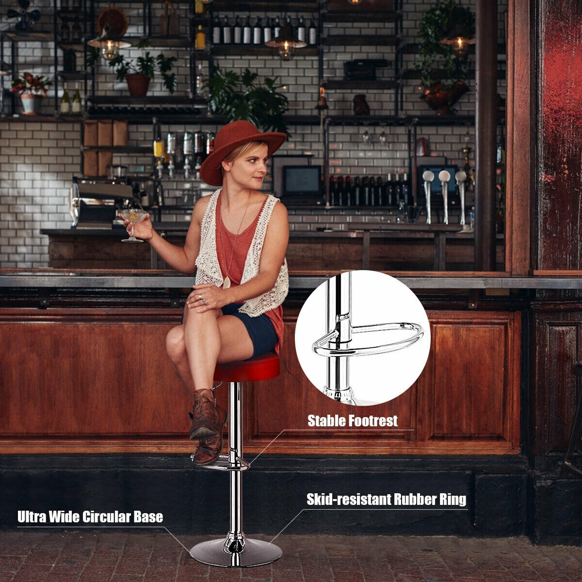 Set of 2 Height Adjustable Swivel Round Bar Stool with Stainless Steel Chrome Base Perfect for Seating in Any Room
